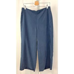 J. JILL Size M Wide Leg Modal Cropped Pants Side Zip Flat Front Navy Blue